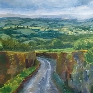 Bike ride, Oregon, Original Hand painted 9x12 mini-art canvas